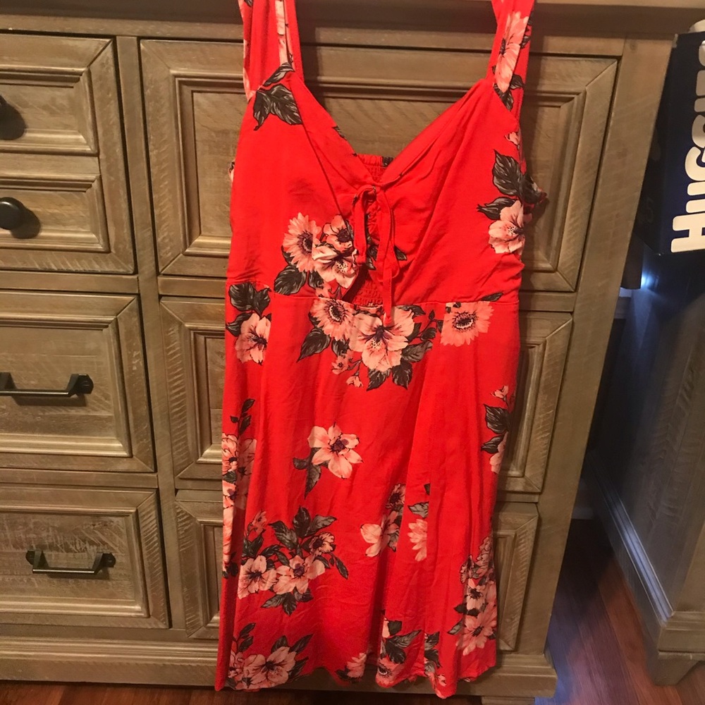 Red floral summer dress